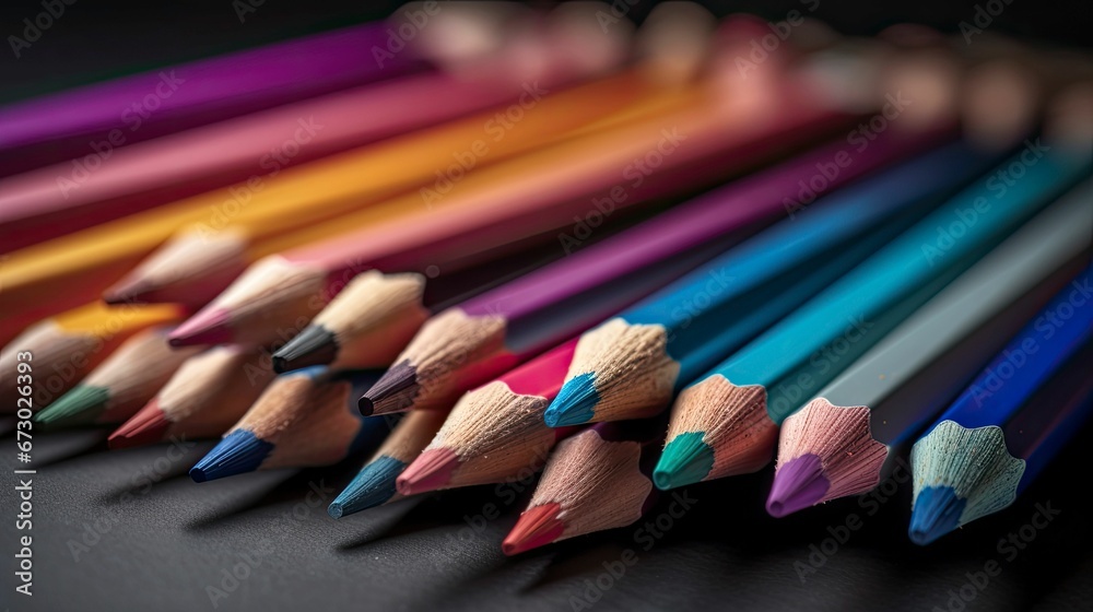 AI-generated illustration of an array of colored pencils arranged in a neat line. AI-generated illustration of an array of colored pencils arranged in a neat line.