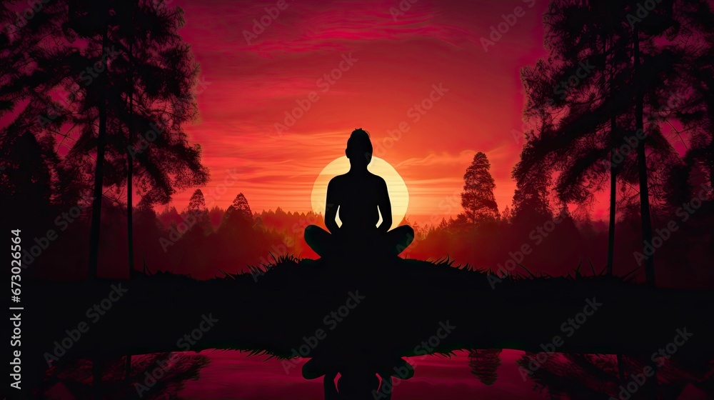 AI generated illustration of a man illuminated by the sunlight, in a peaceful state of meditation