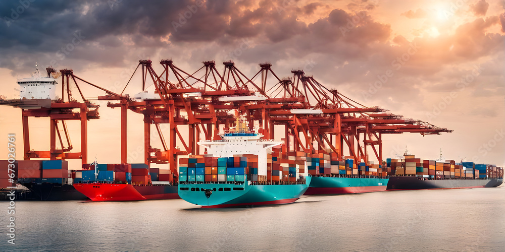 Logistic. container cargo ship loading cargo at industrial port. import