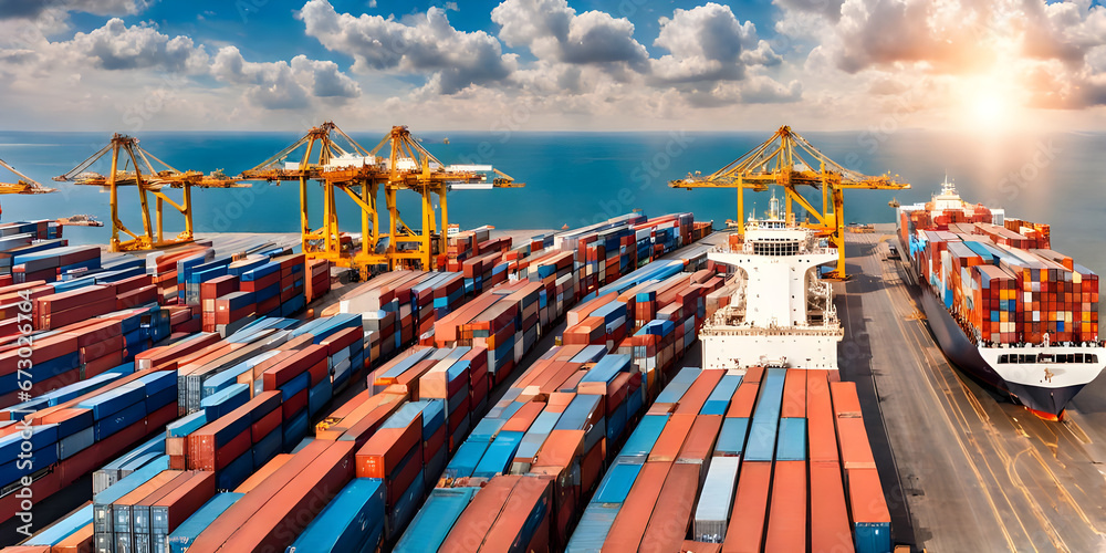 Logistic. container cargo ship loading cargo at industrial port. import