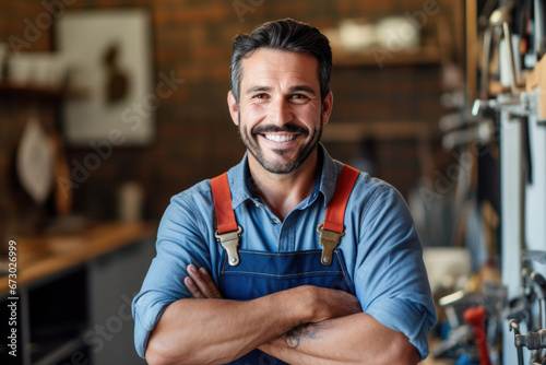 Proud and smiling plumber,  a portrait of a handyman photo