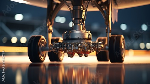 A shot capturing the precision engineering involved in creating aircraft landing gear.Background