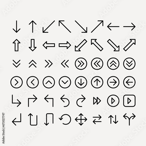 Arrow vector icon set. Sign Direction illustration, scroll, next, reload, up, down symbol package collection.