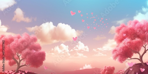 Background with landscape in the style of Valentine s Day