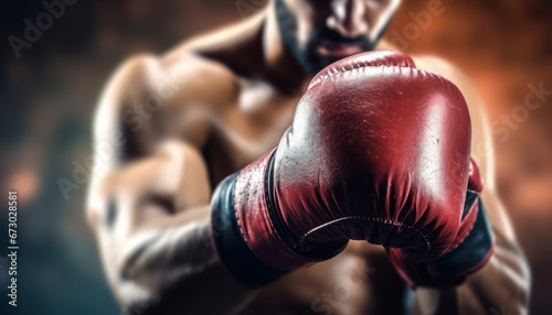 Close-up shot of boxer's gloves in action
