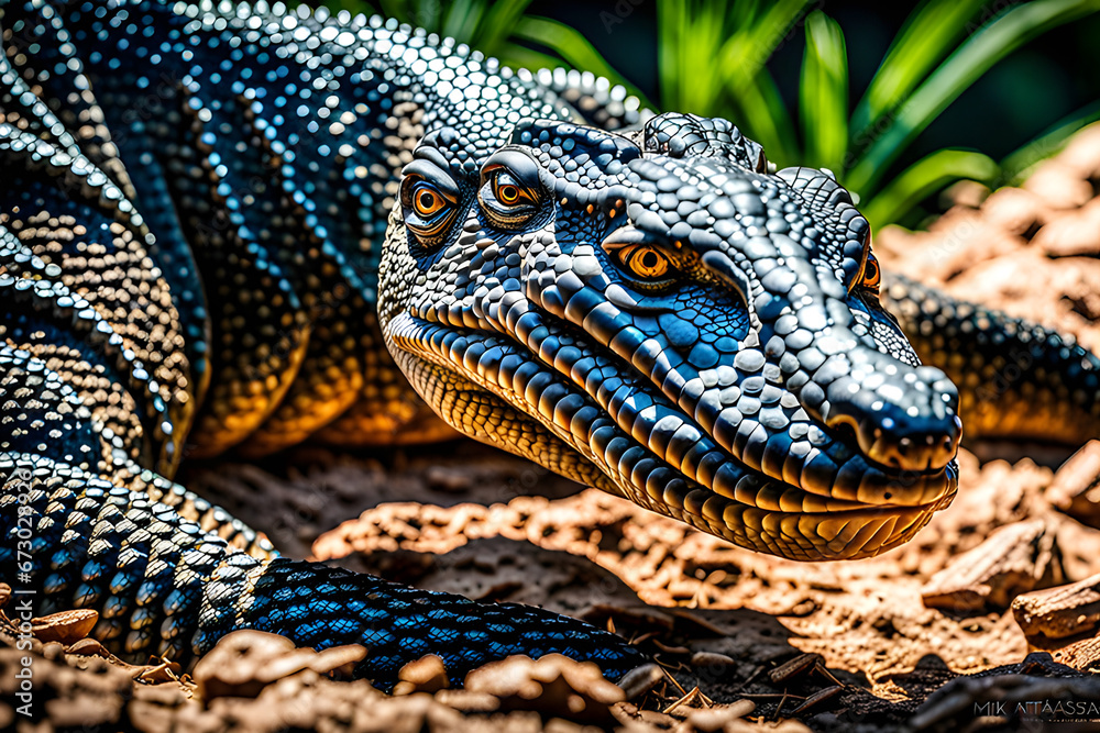 Fototapeta premium Inca Shirkran (Komodo Dragon): Found on Komodo Island in Indonesia, the Inca Shirkran is known as the world's largest venomous snake and is a carnivore that hunts other animals.