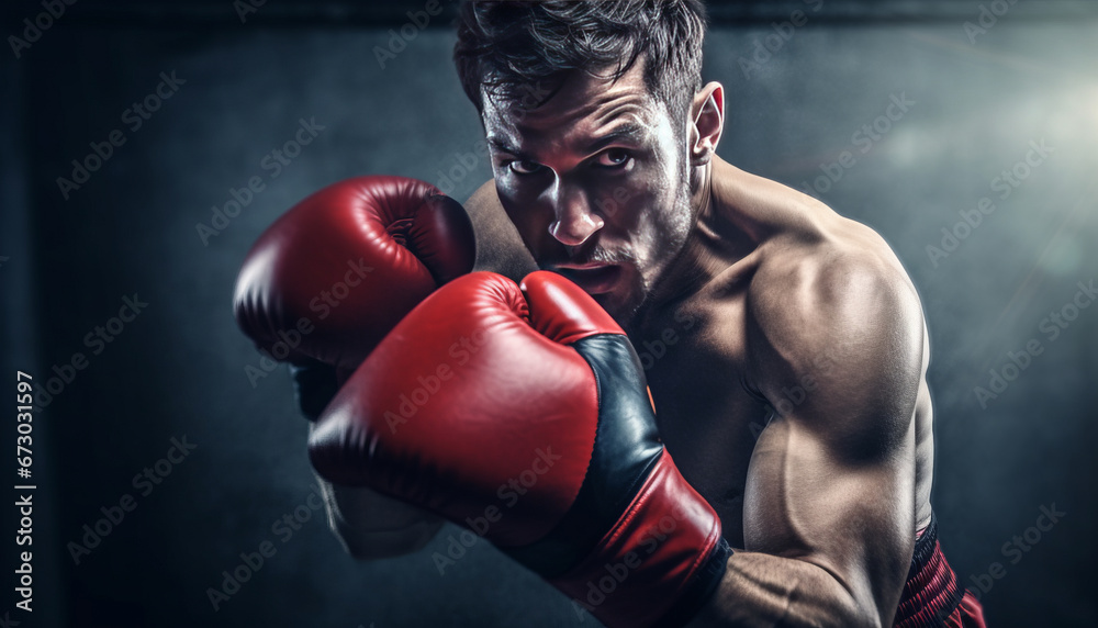 Close-up shot of boxer's gloves in action ,generative ai