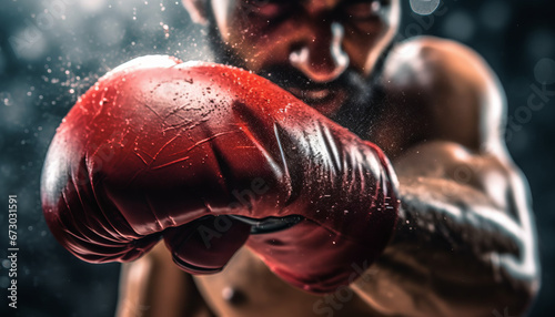 Close-up shot of boxer's gloves in action ,generative ai © Krisana