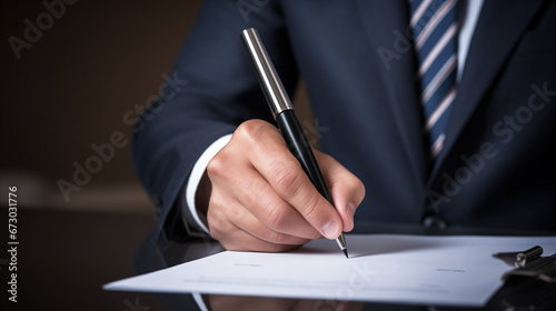 Elegant Businessman Put his Signature on the Document to Give Approval to a Project's Proposal