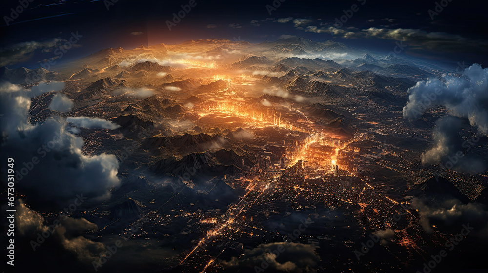 Fototapeta premium space view, planet at night, A beautiful night seen from the space