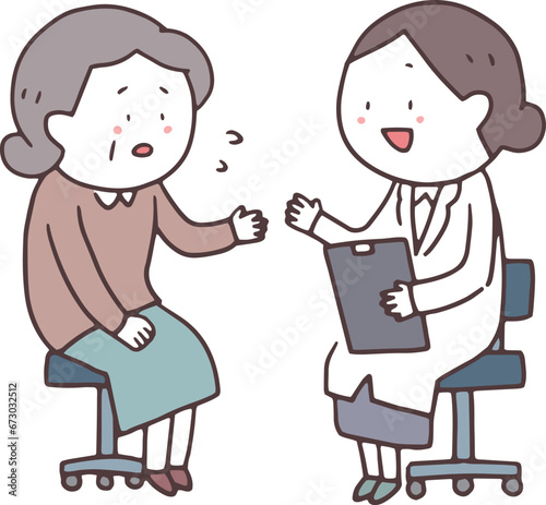 問診する女医と心配なおばあさん