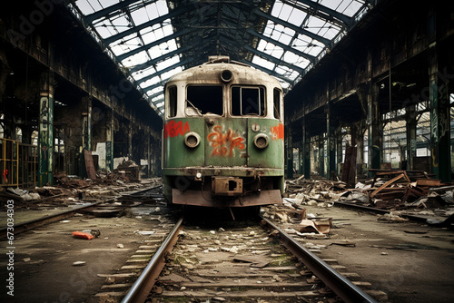 廃線となった大きな鉄道駅の廃墟 photo