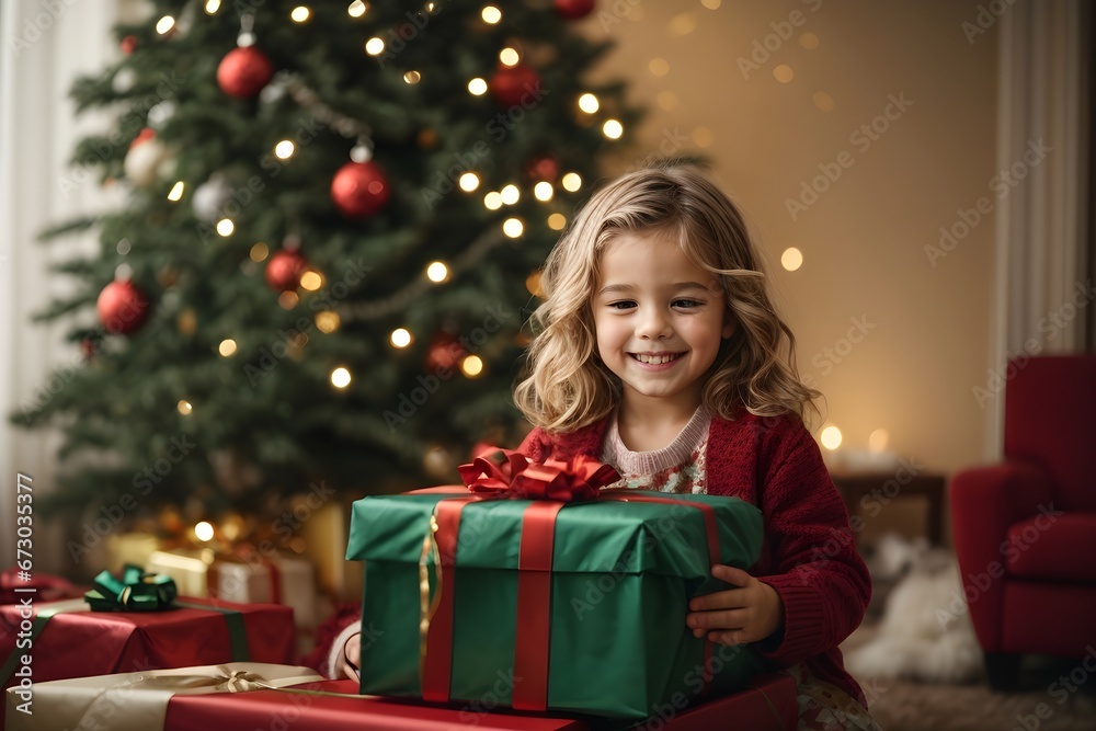girl child with christmas gift girl child with christmas gift