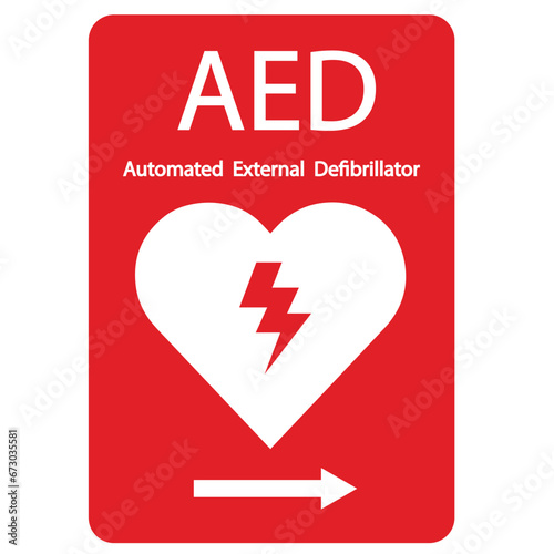 AED,automated external defibrillator / aed sign with heart and electricity symbol flat vector icon	
