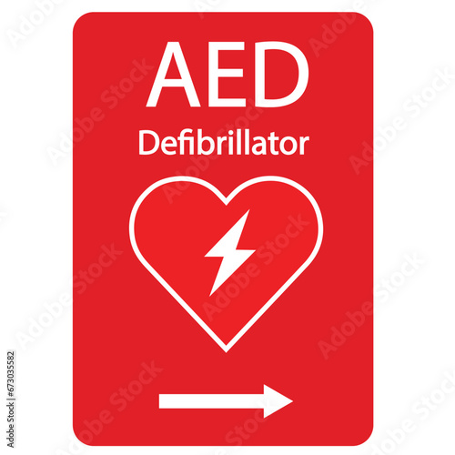 AED,automated external defibrillator / aed sign with heart and electricity symbol flat vector icon	
