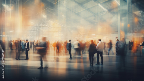 blur people in exhibition hall event trade show expo background. photo
