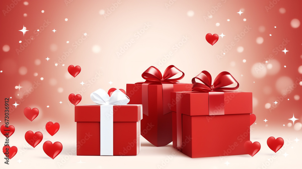 Happy valentines day concept with red gift box and heart shape background Happy valentines day concept with red gift box and heart shape background