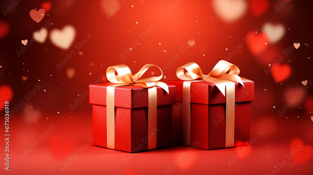 Happy valentines day concept with red gift box and heart shape background Happy valentines day concept with red gift box and heart shape background