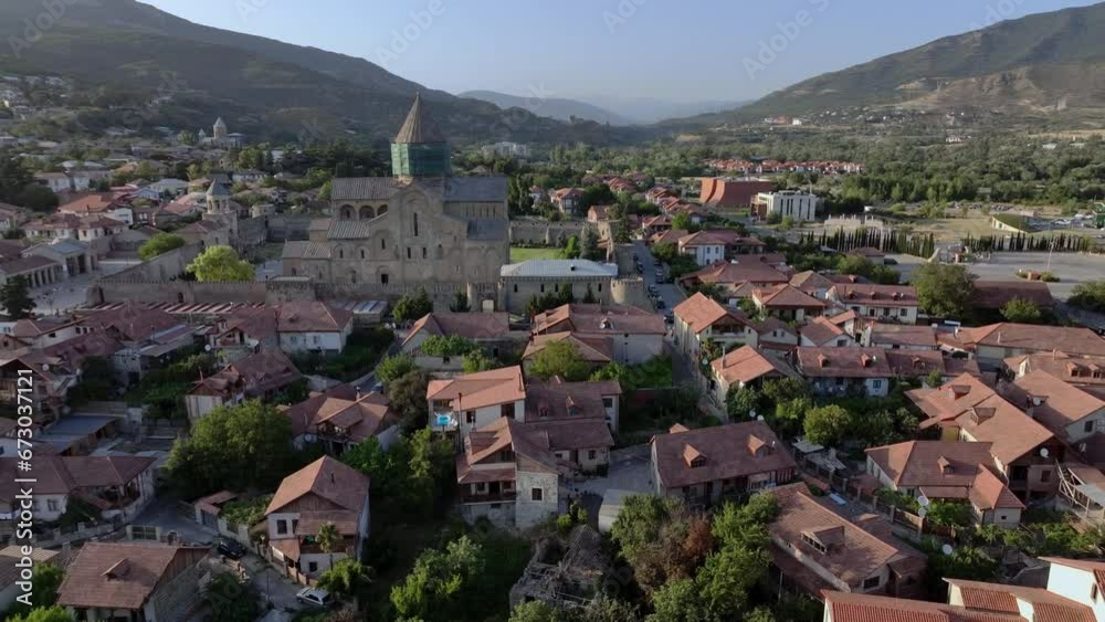Flying Over The Roofs Of Authentic Mtskheta, Georgia, Aerial View Flying Over The Roofs Of Authentic Mtskheta, Georgia, Aerial View