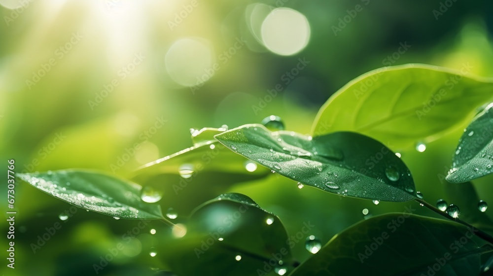 A stunning, large morning dewdrop in a natural setting, with selective focus on the water droplet. The image features clear, transparent water droplets on leaves, catching the sun's glare. A stunning, large morning dewdrop in a natural setting, with selective focus on the water droplet. The image features clear, transparent water droplets on leaves, catching the sun's glare.