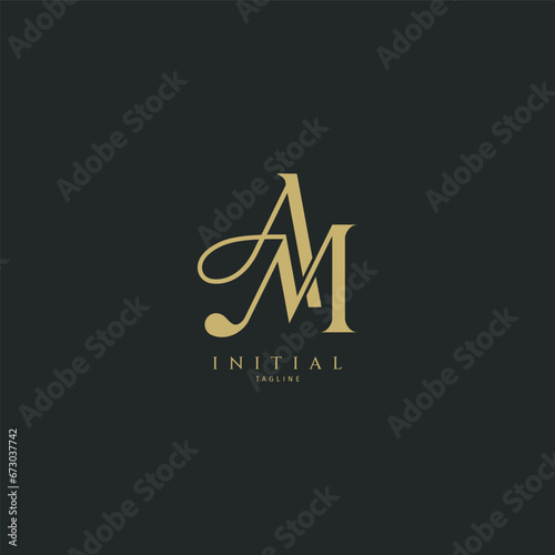 Handwritten AM letter logo. Simple signature vector