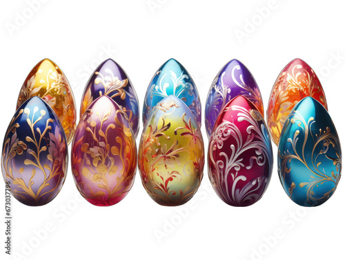 Intricately Designed Easter Eggs Isolated on Transparent or White Background, PNG