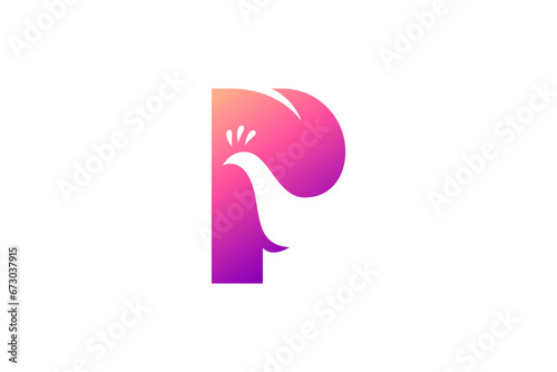 letter p and peacock creative logo concept