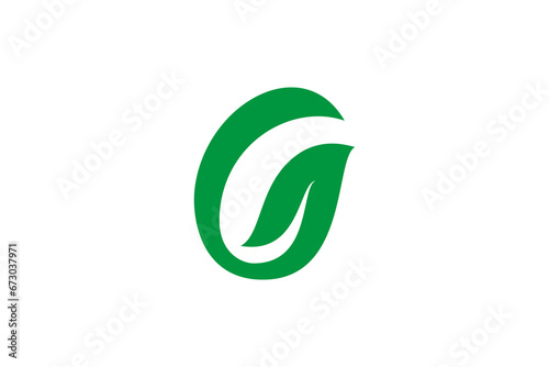 letter g and green leaf simple logo template