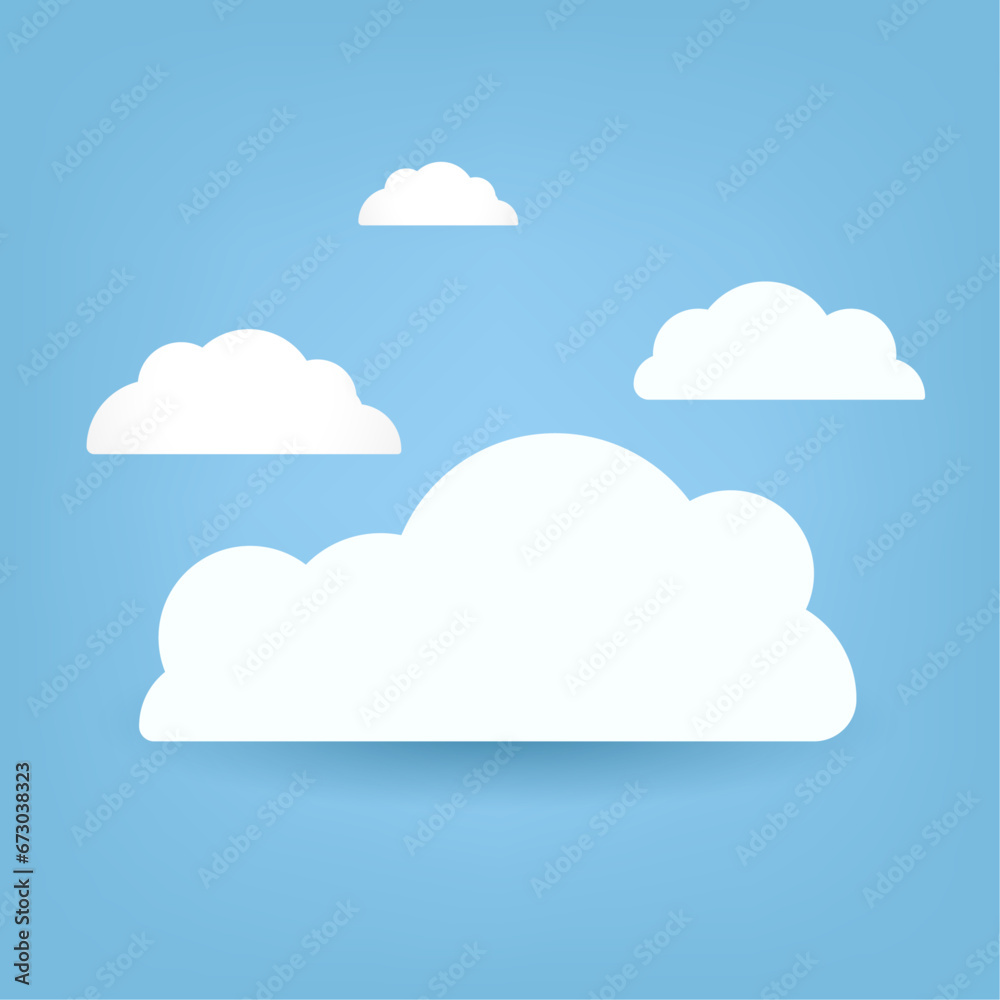 Group of four white Clouds on bright blue color. Abstract white cloudy cartoon element, Vector illustration Group of four white Clouds on bright blue color. Abstract white cloudy cartoon element, Vector illustration