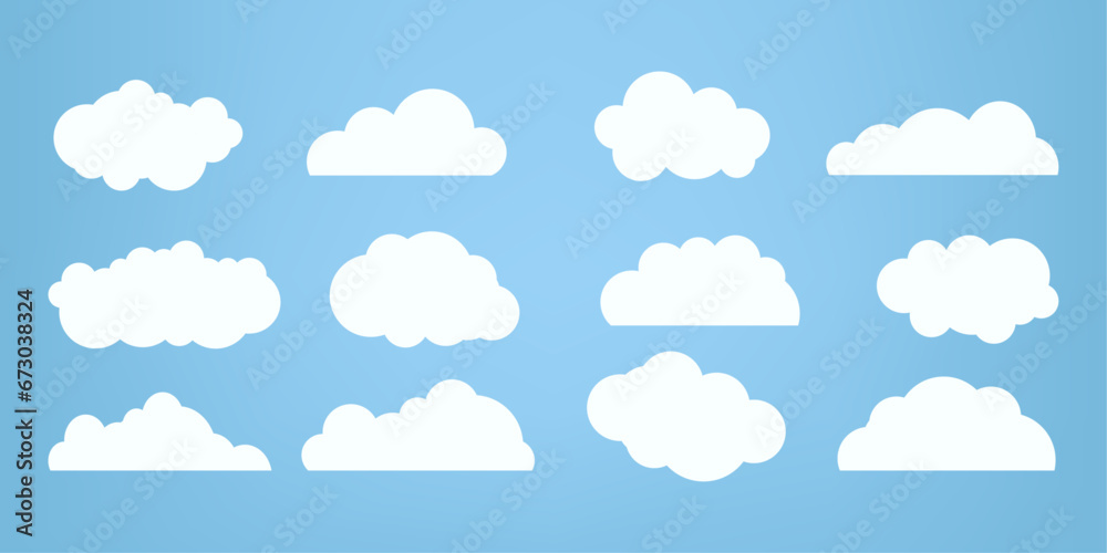 Group of clouds caroon style, in a flat design and white clouds collection for Set of paper cut of white clouds, clouds element Group of clouds caroon style, in a flat design and white clouds collection for Set of paper cut of white clouds, clouds element