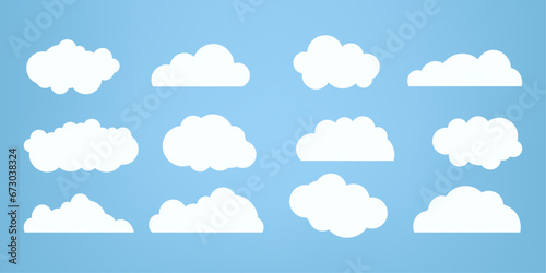 Group of clouds caroon style, in a flat design and white clouds collection for Set of paper cut of white clouds, clouds element