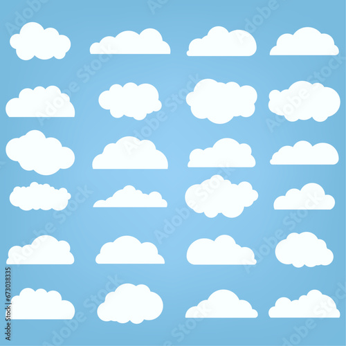 Group of white Abstract white cloudy cartoon element, Vector illustration