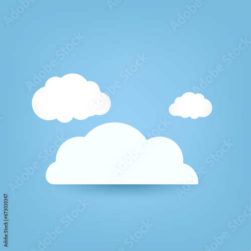 Set of three white Clouds on bright blue color. Abstract white cloudy cartoon element, Vector illustration