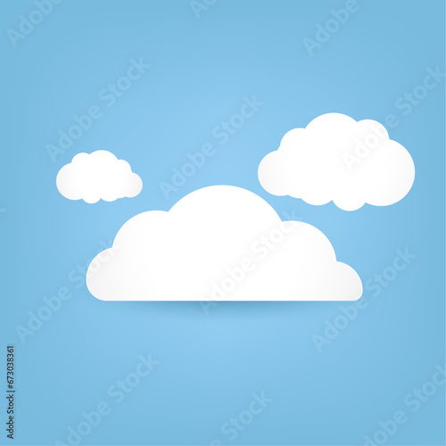 Set of white Clouds on bright blue color. Abstract white cloudy cartoon element of white cloud isolated on blue background. Vector illustration