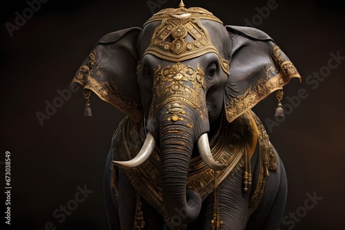 A regal, beautifully adorned Indian elephant. 