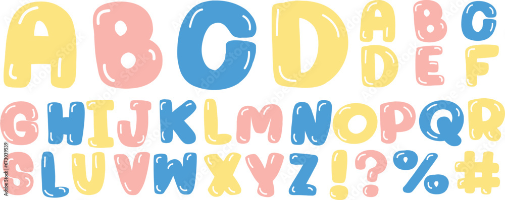 Bubble pastel sweet color. Cute candy alphabet For Kids. A-Z  letters and symbol Vector.