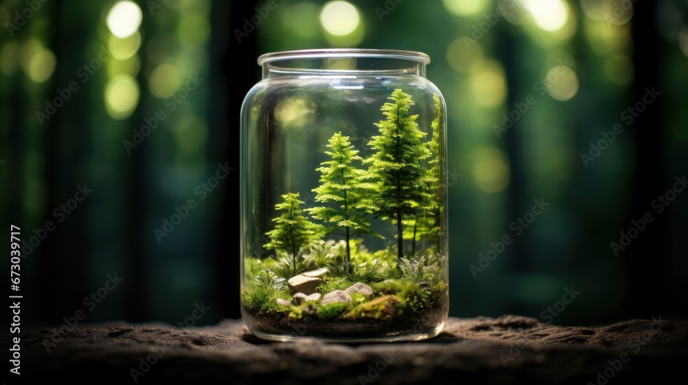 Little forest thrives inside the confines of a glass jar Little forest thrives inside the confines of a glass jar