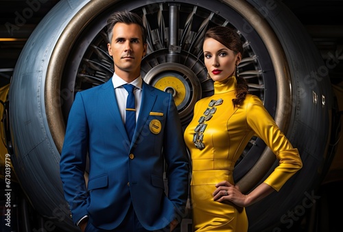 Portrait of Pilot and Flight Attendant standing at the Airport