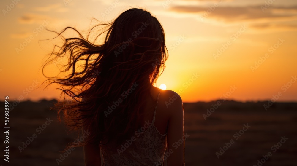 Silhouette poised against the sunset sky Silhouette poised against the sunset sky