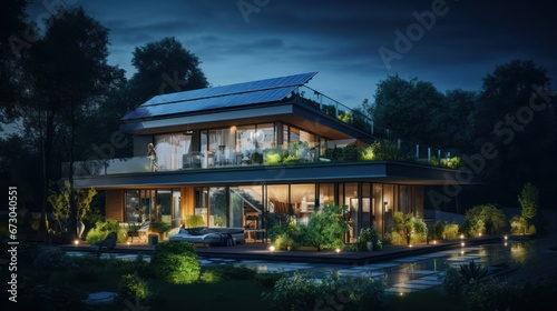 An eco-friendly house radiates light, even in the night
