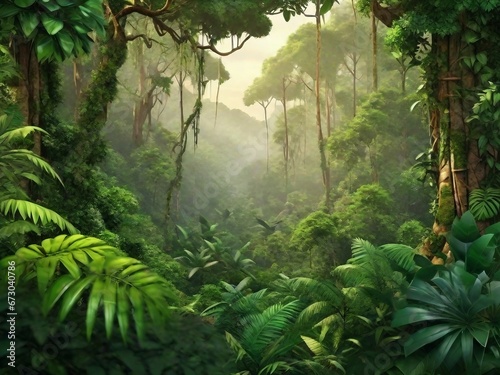 Verdant jungle with fog and trees  © noah