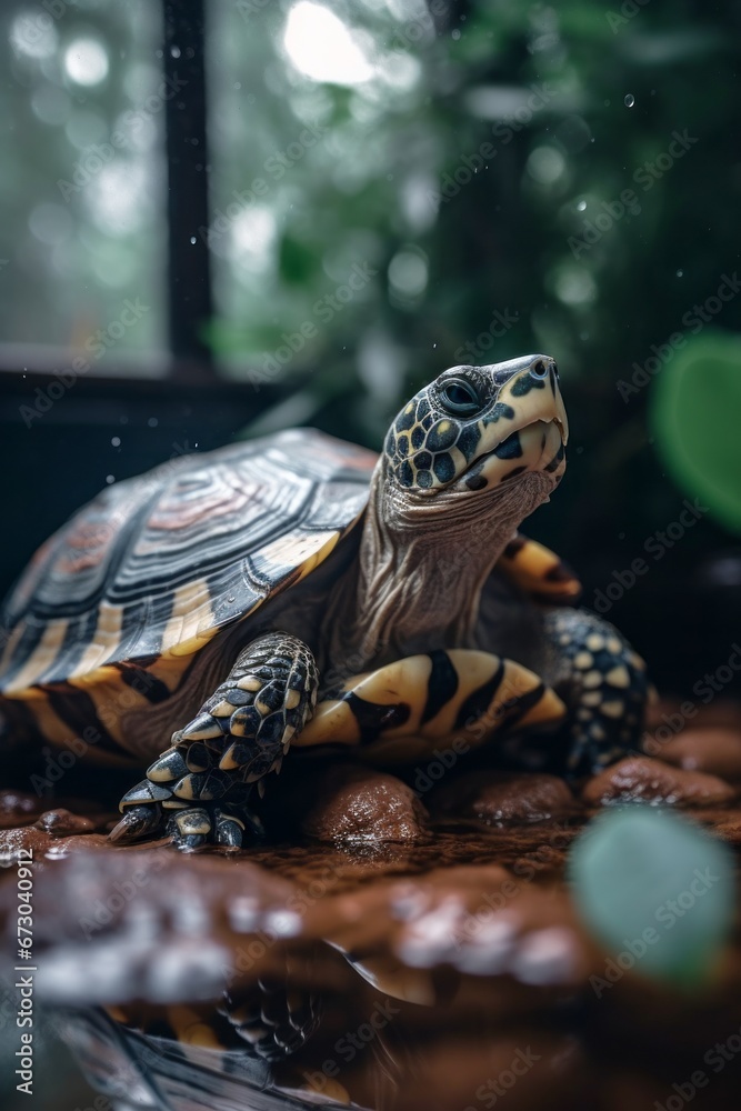 Turtle under the rain. Closeup Turtle under the rain. Closeup