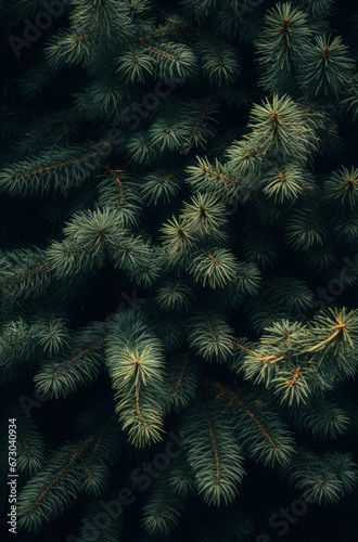 Christmas tree, dark fir branches closeup background