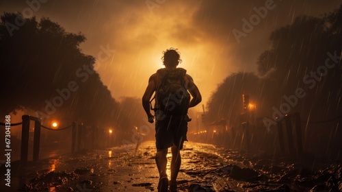 The runner pushes forward, braving the oncoming storm