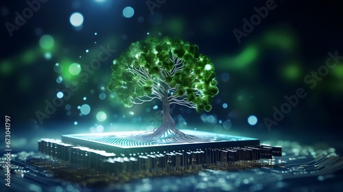 Tree growing on the converging point of a computer circuit.