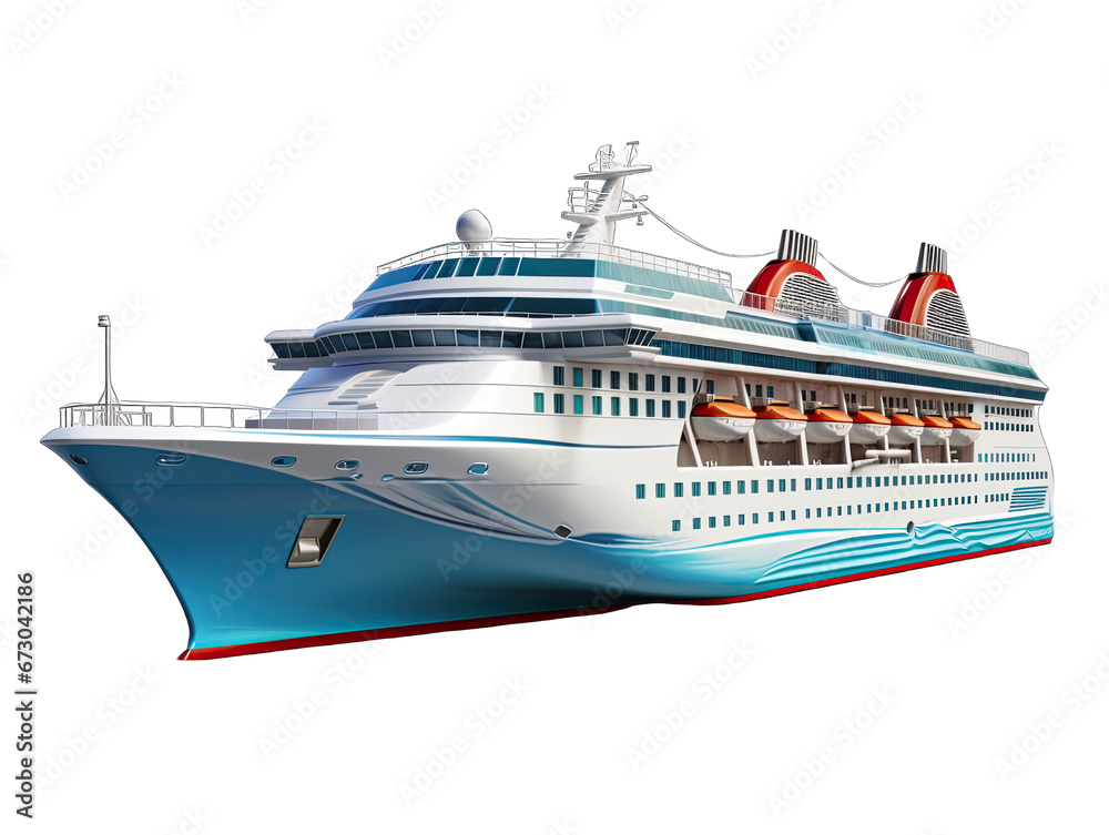 Cruise Ship Side View Isolated on Transparent or White Background, PNG