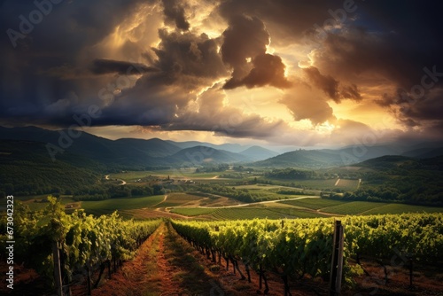 Beautiful panoramic view of vineyards. Generative AI