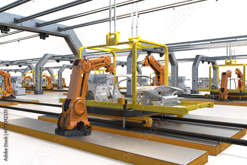Automation automobile factory with robot assembly line manufacture ev car