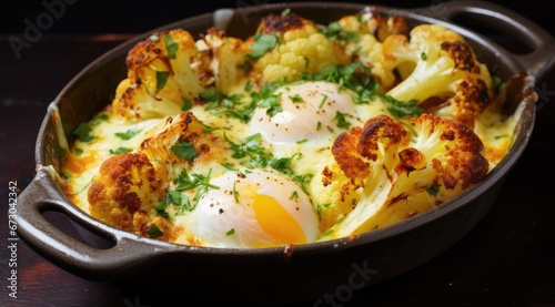 Cauliflower baked with egg and cheese. Generative AI