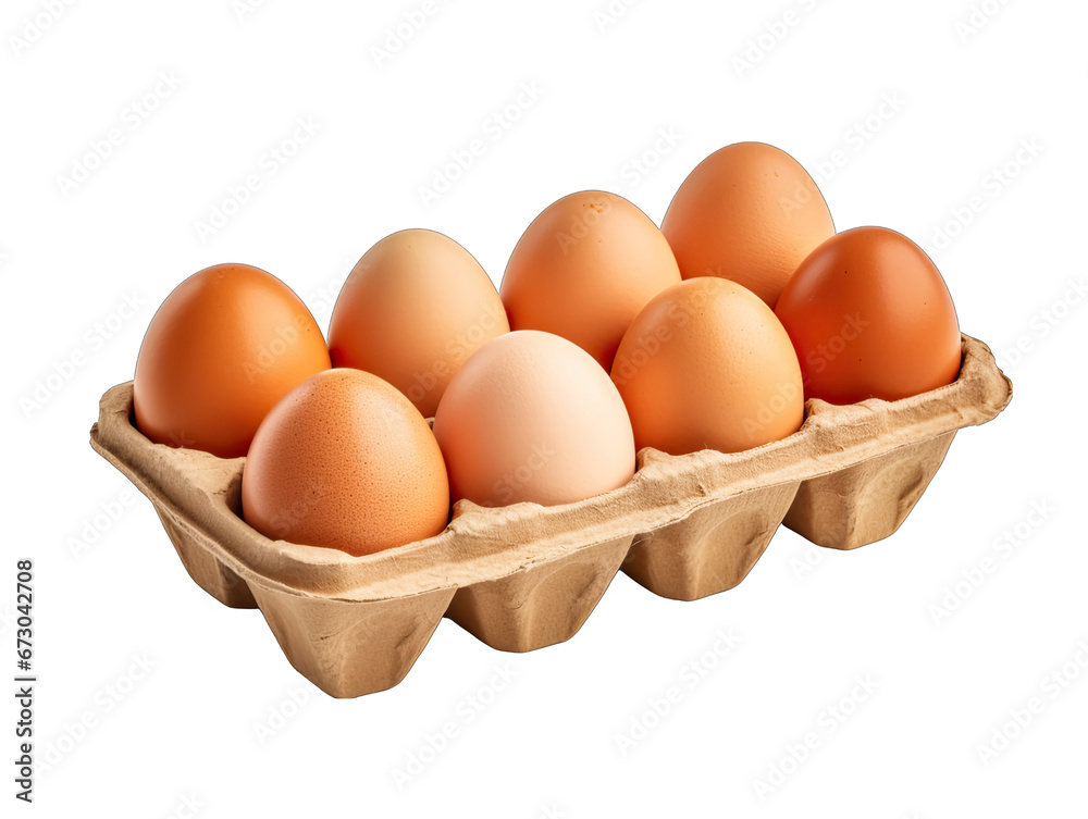 Carton of Eggs in a Tray Isolated on Transparent or White Background, PNG